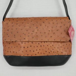 Carla Mancini Handbag Womens Rust Brown Leather Ostrich Texture Shoulder Bag